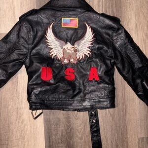 Black Leather Jacket with Eagle and USA Patch